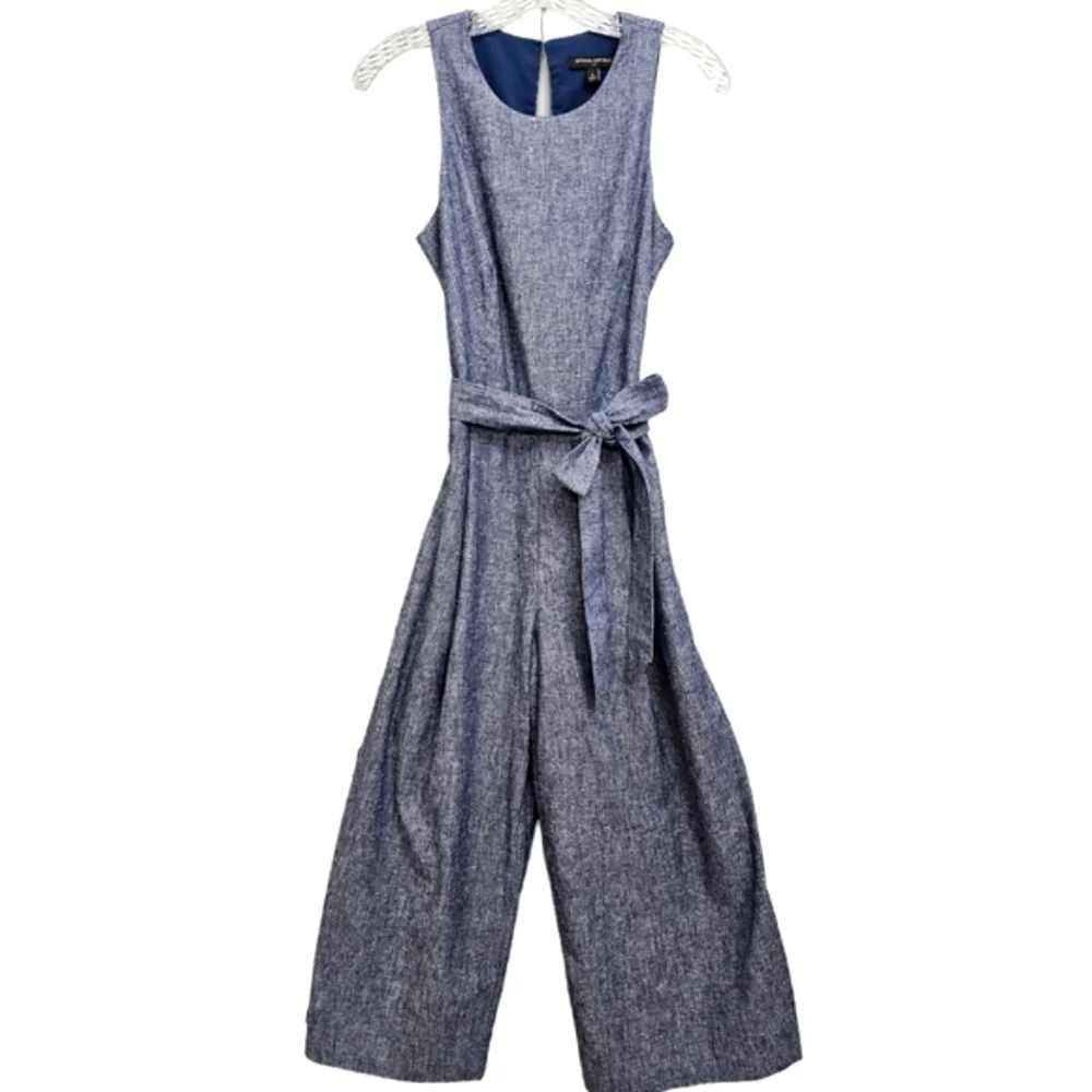 Nwot Banana Republic Blue Chambray Sleeveless Wideleg Midi Jumpsuit